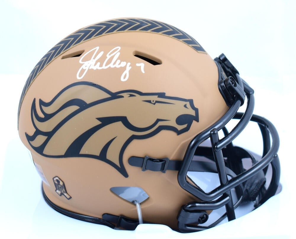 Beckett Witness John Elway Autographed 2023 Broncos Salute to Service Mini Helmet (1 of 2)