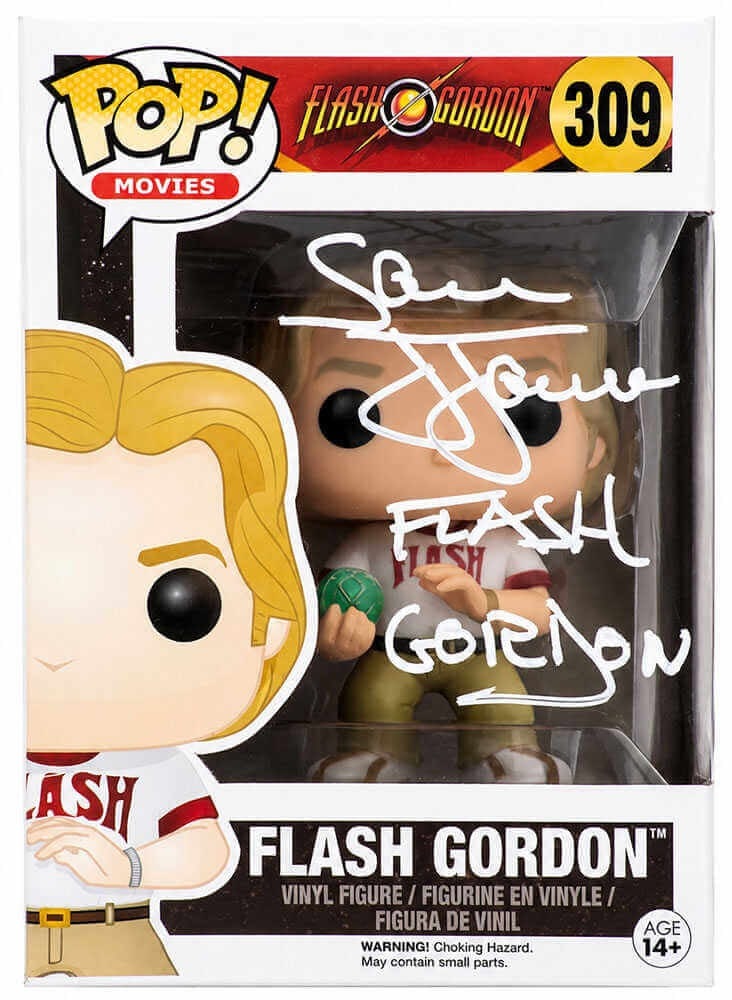Funko Pop Flash Gordon #309 signed by Sam J. Jones with Flash inscription: Funko Pop Flash Gordon #309 signed by Sam J. Jones with Flash inscription Pre-owned Flash Gordon Funko Pop doll #309 signed by Sam J. Jones and inscribed with "Flash." This original collectible includ