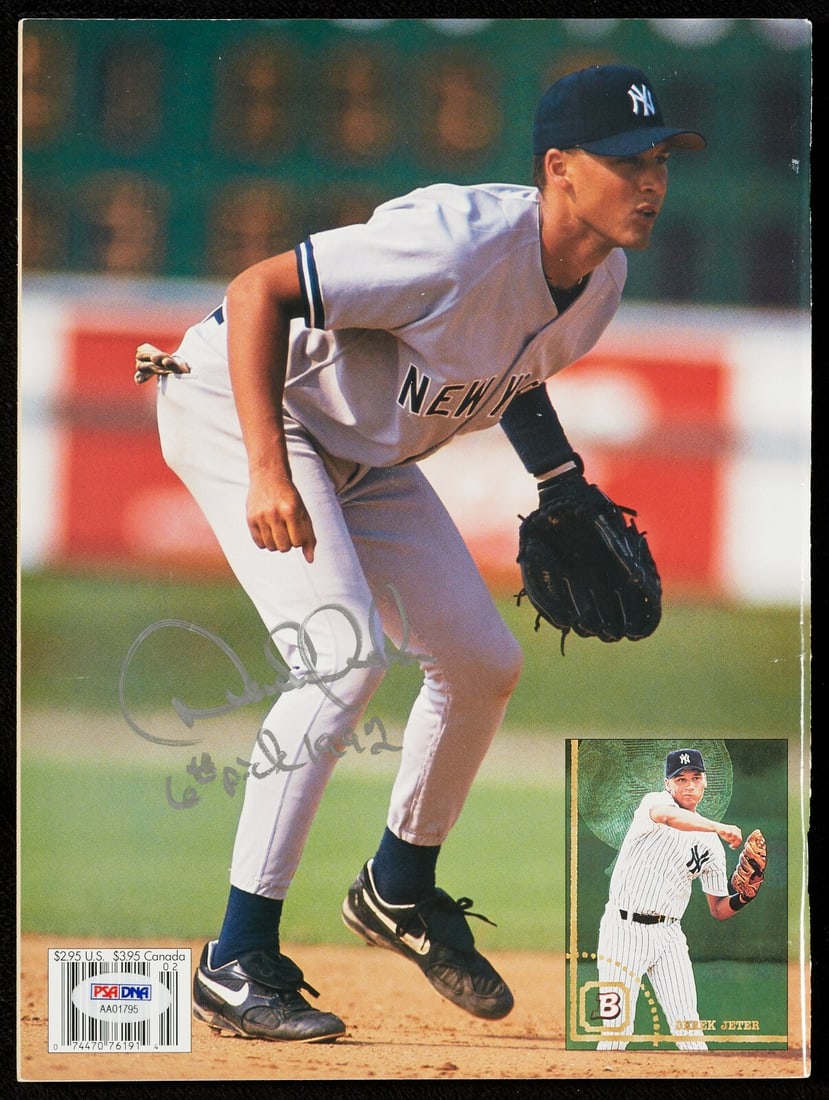Derek Jeter Signed Inscribed Beckett Magazine PSA/DNA 6th Pick 1992: Derek Jeter Signed Inscribed Beckett Magazine PSA/DNA 6th Pick 1992 This original February 1995 issue of Beckett Baseball features legendary player Babe Ruth on the front cover and emerging star Derek
