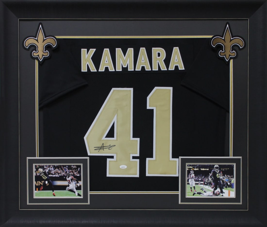 Alvin Kamara Signed Black Framed Jersey New Orleans Saints BAS Witnessed: Alvin Kamara Signed Black Framed Jersey New Orleans Saints BAS Witnessed This authentic black framed jersey has been personally signed by Alvin Kamara of the New Orleans Saints, offering a stunning di