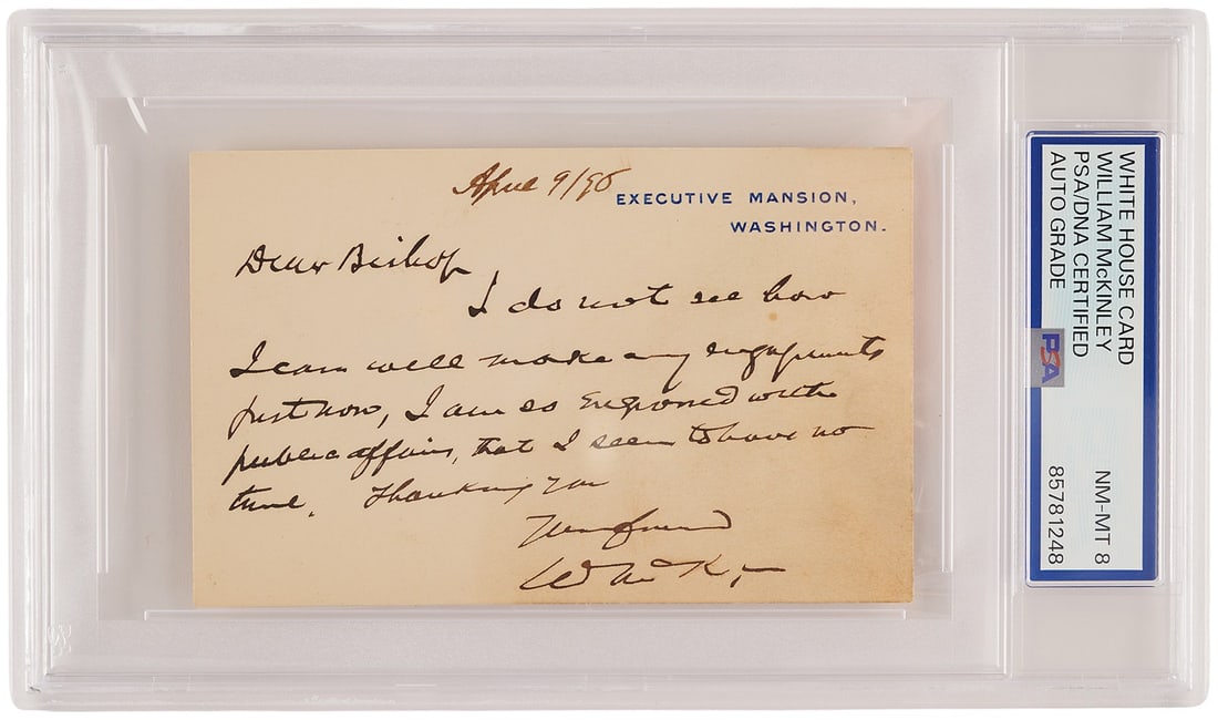 1896 Executive Mansion Card Signed by William McKinley PSA DNA 8 (1 of 1)