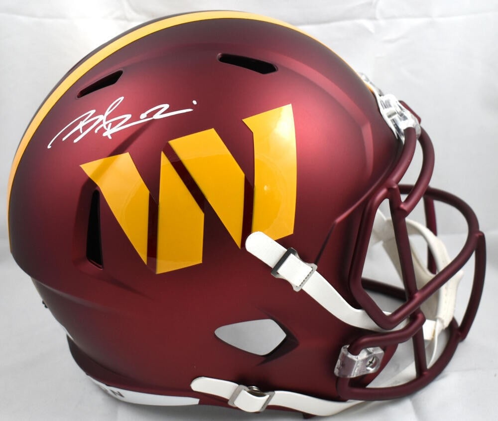 Autographed Washington Commanders Speed Helmet Brian Robinson Jr Beckett BAS: Autographed Washington Commanders Speed Helmet Brian Robinson Jr Beckett BAS This is an original, pre-owned full-size speed helmet signed by Brian Robinson Jr. for the Washington Commanders. The item 