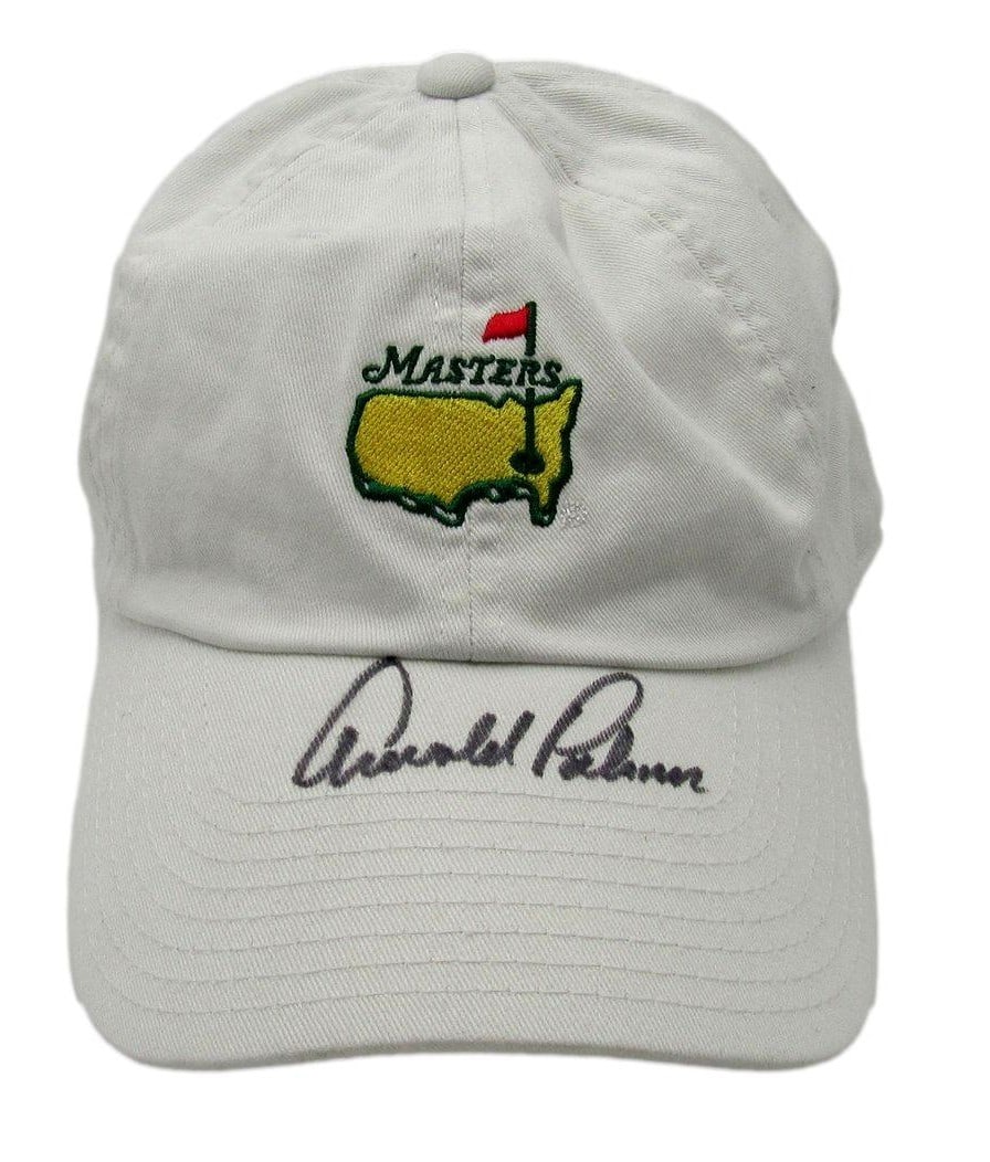 PSA DNA Authenticated Masters Golf Cap Hand Signed by Arnold Palmer: PSA DNA Authenticated Masters Golf Cap Hand Signed by Arnold Palmer This white Masters golf hat is personally autographed by the legendary Arnold Palmer, making it a must-have for any golf enthusiast 