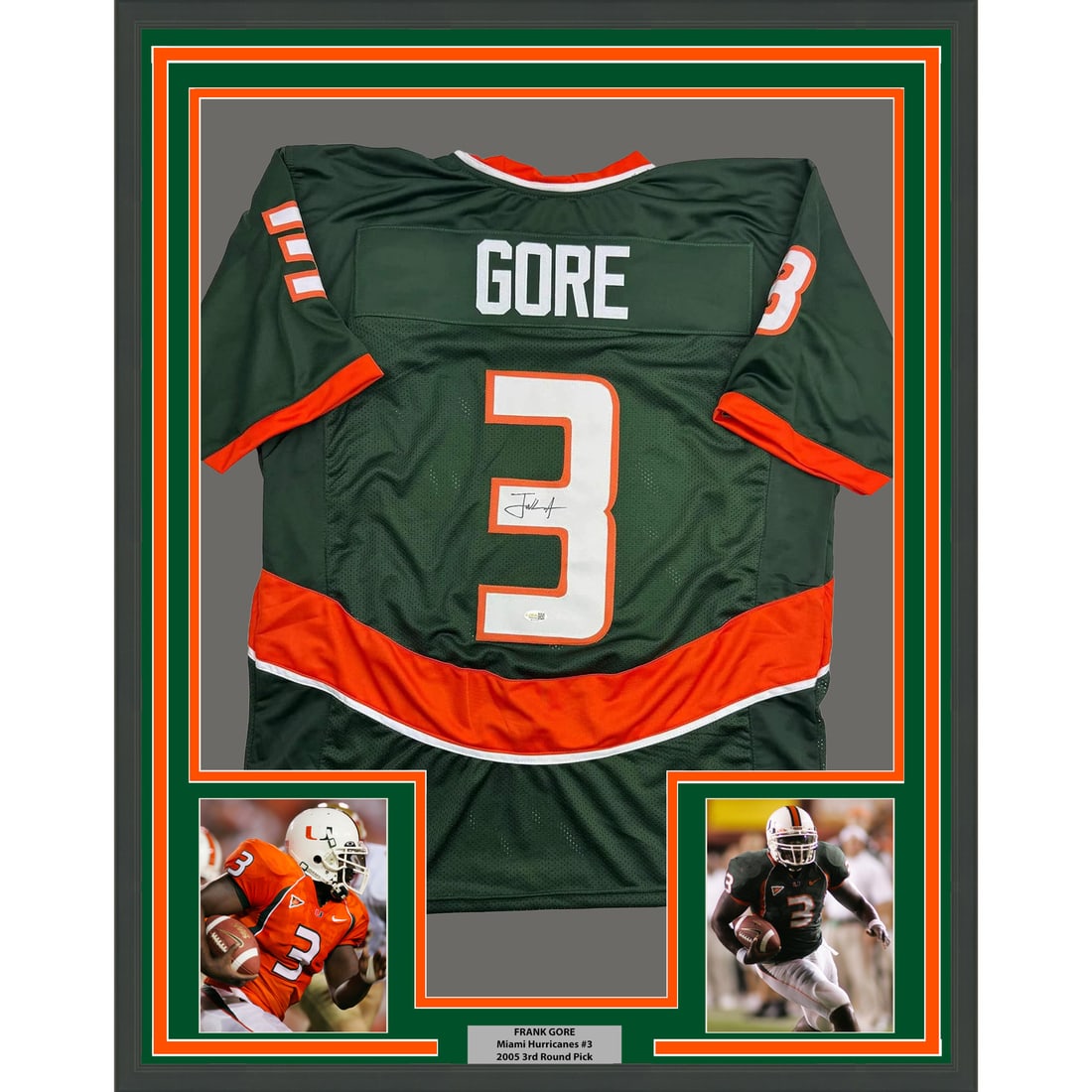 Frank Gore Miami Hurricanes Signed Jersey Framed with Photos JSA Authenticated 35x39 (1 of 2)