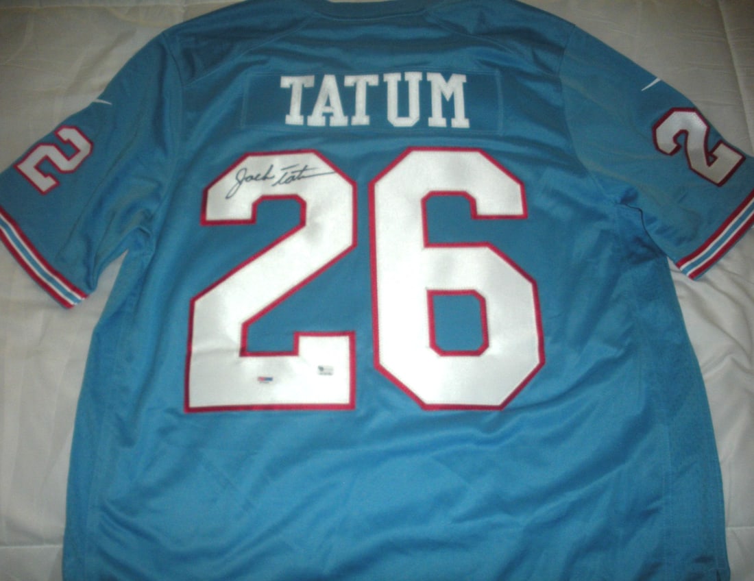 Signed Nike Houston Oilers Jersey Jack Tatum With PSA DNA COA: Signed Nike Houston Oilers Jersey Jack Tatum With PSA DNA COA This is an officially licensed Nike Houston Oilers jersey, signed by Jack Tatum. The jersey has been authenticated by PSA/DNA and comes wi