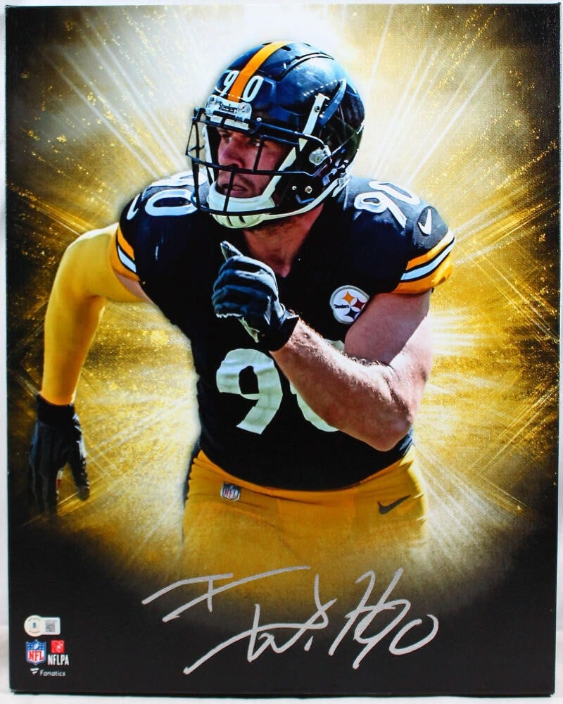 Framed 16x20 Stretched Canvas Signed by T.J. Watt Steelers Beckett Hologram (1 of 6)