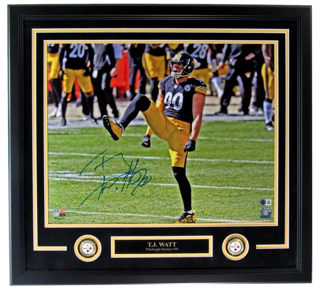 Framed Pittsburgh Steelers 16x20 Signed Photo T.J. Watt Beckett BAS (1 of 4)