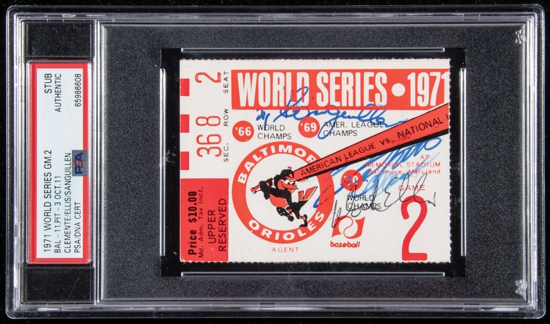 Roberto Clemente Signed 1971 World Series Ticket Stub PSA DNA: Roberto Clemente Signed 1971 World Series Ticket Stub PSA DNA This is a signed 1971 World Series ticket stub featuring the legendary Roberto Clemente, authenticated by PSA/DNA. The ticket, issued for 