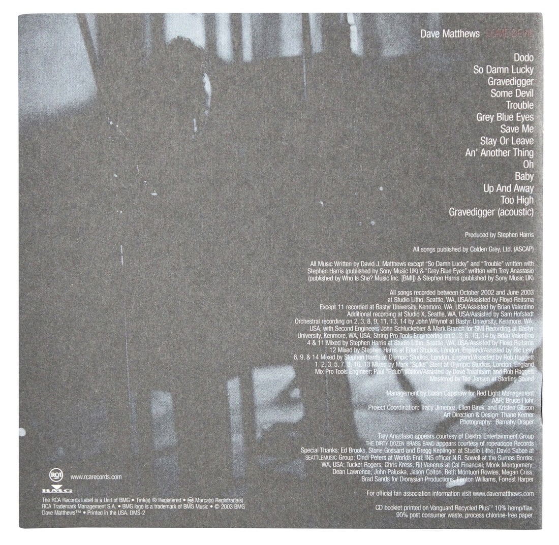 Dave Matthews signed Some Devil booklet JSA COA - 2