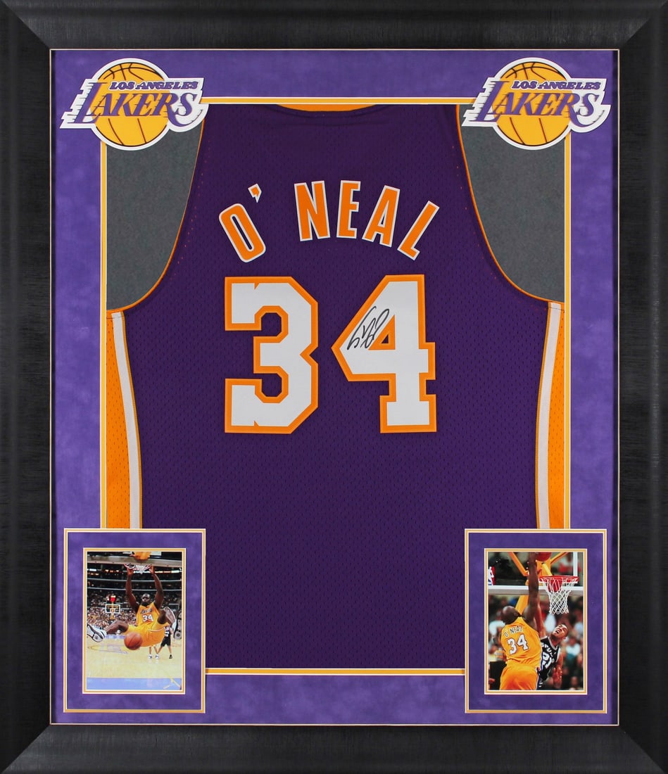 Shaquille O'Neal Signed Lakers Purple Swingman Framed Jersey BAS: Shaquille O'Neal Signed Lakers Purple Swingman Framed Jersey BAS Celebrate the legacy of Shaquille O'Neal with this autographed purple Mitchell & Ness 1999-00 Throwback Hardwood Classics Swingman jers