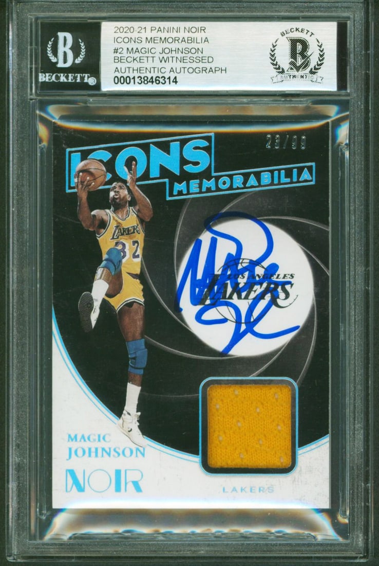Magic Johnson autographed 2020 Panini Noir Icons #2 card Beckett authenticated (1 of 2)