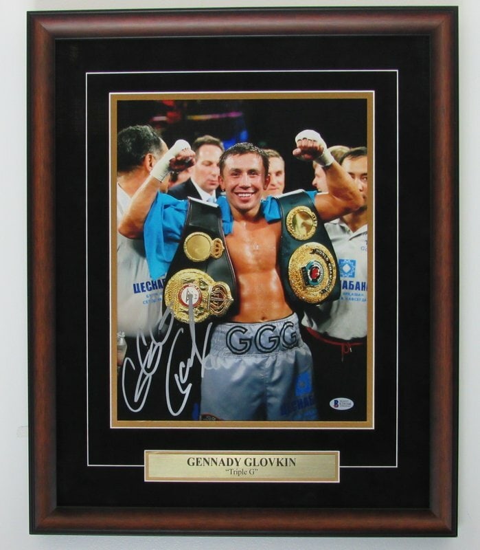 Framed 11x14 Color Photo Gennady Glovkin Triple G Beckett Autographed: Framed 11x14 Color Photo Gennady Glovkin Triple G Beckett Autographed This is an original 11x14 inch color photo of Gennady Golovkin, also known as "Triple G," professionally framed and hand-signed. T