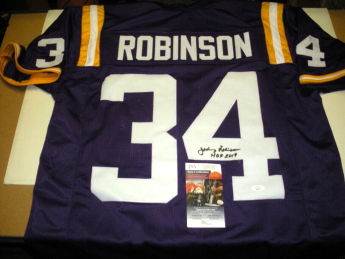 Johnny Robinson Autographed Kansas City Chiefs Jersey JSA COA Hall of Fame LSU Legend: Johnny Robinson Autographed Kansas City Chiefs Jersey JSA COA Hall of Fame LSU Legend This is a pre-owned Kansas City Chiefs jersey signed by Johnny Robinson, a Hall of Fame inductee and former LSU Ti
