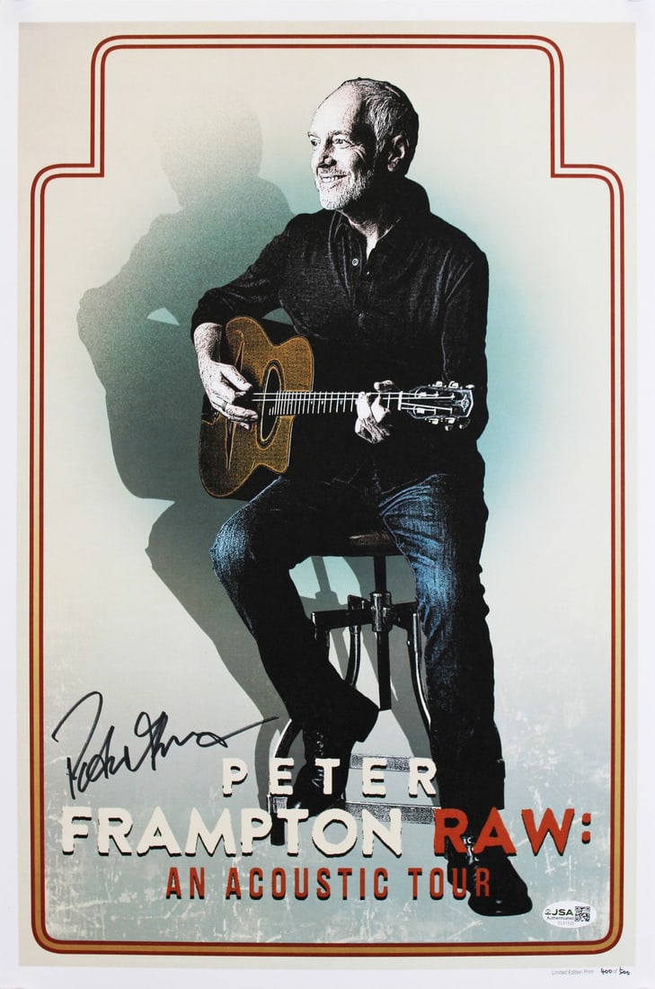 Autographed 12x18 Raw An Acoustic Tour Poster by Peter Frampton JSA COA: Autographed 12x18 Raw An Acoustic Tour Poster by Peter Frampton JSA COA This is an original 12x18 "Raw: An Acoustic Tour" poster that has been personally signed by Peter Frampton. The autograph is aut