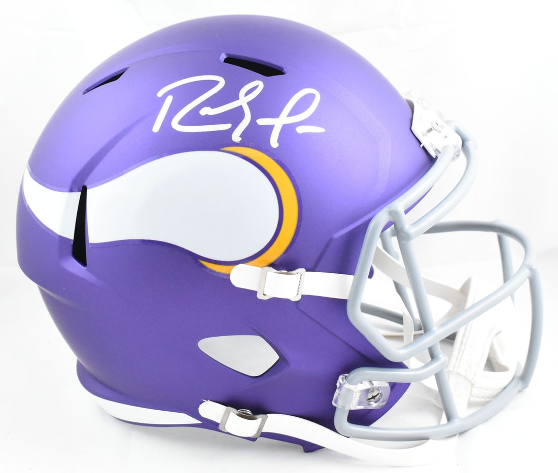 Minnesota Vikings Randy Moss signed full size tribute speed helmet Beckett hologram: Minnesota Vikings Randy Moss signed full size tribute speed helmet Beckett hologram This full-size Minnesota Vikings Tribute Speed helmet features the authentic signature of Randy Moss. The helmet is