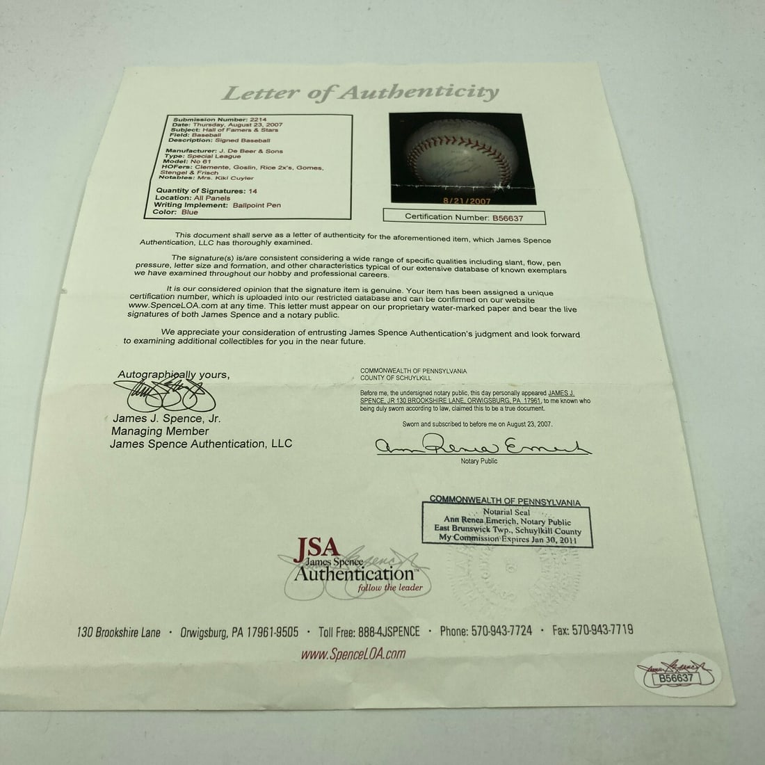 1950s HOF Multi Signed Baseball Roberto Clemente JSA Authenticated - 3