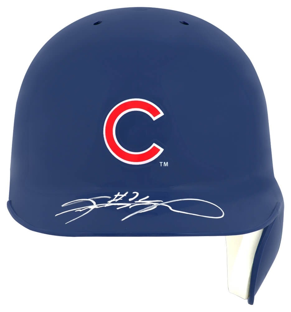 Sammy Sosa Signed Chicago Cubs Mini Batting Helmet with COA: Sammy Sosa Signed Chicago Cubs Mini Batting Helmet with COA This is a signed Chicago Cubs Rawlings mini baseball batting helmet by Sammy Sosa, a celebrated player in Major League Baseball. The helmet 