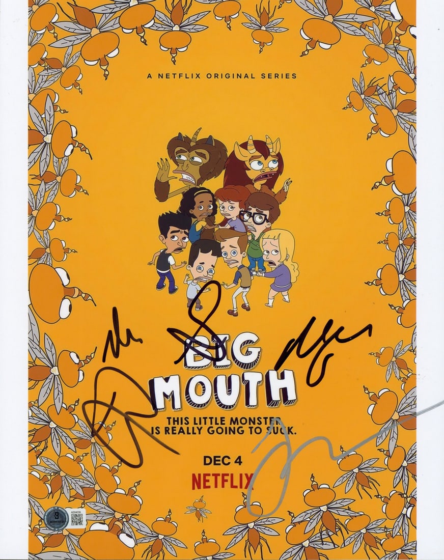 Big Mouth Signed 11x14 Photo by Rogan Scheer Duplass Scott Raphael Beckett Authenticated: Big Mouth Signed 11x14 Photo by Rogan Scheer Duplass Scott Raphael Beckett Authenticated Capture a piece of television history with this autographed 11x14 photo from the acclaimed animated series Big 