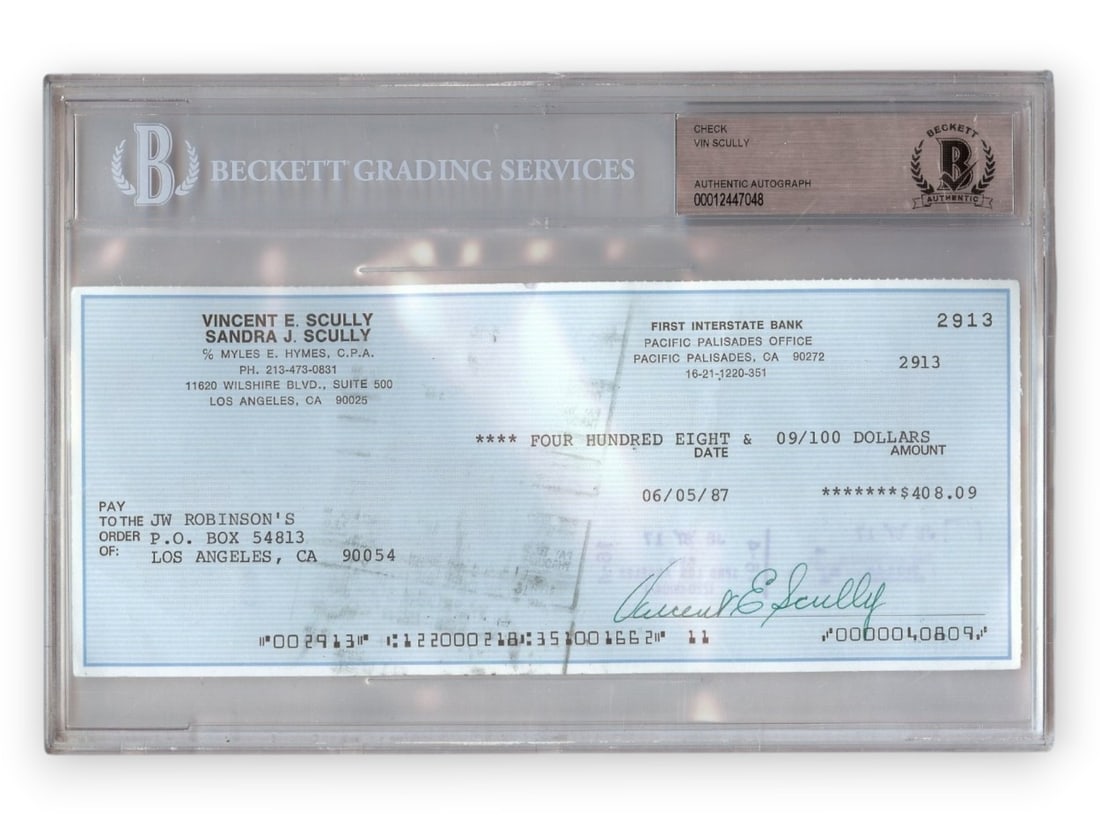 1987 Vin Scully autographed bank check Beckett authenticated (1 of 1)