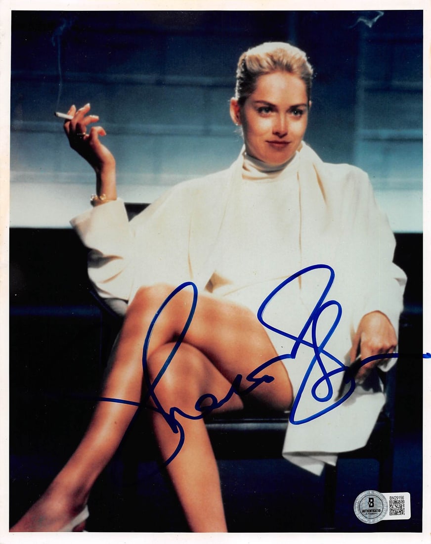 Sharon Stone Basic Instinct 8x10 Autographed Photo BAS: Sharon Stone Basic Instinct 8x10 Autographed Photo BAS This is an 8x10-inch photograph from the film Basic Instinct, personally signed by Sharon Stone. The autograph is authenticated with an affixed h