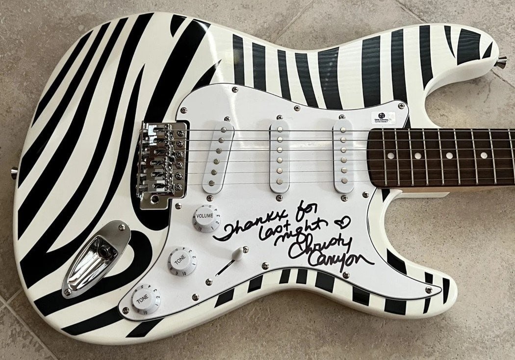 Christy Canyon leopard print guitar autograph JSA authenticated (1 of 6)