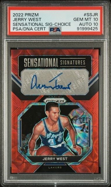 Jerry West 2022 Prizm Red Choice PSA 10 Sensational Signatures Card (1 of 2)
