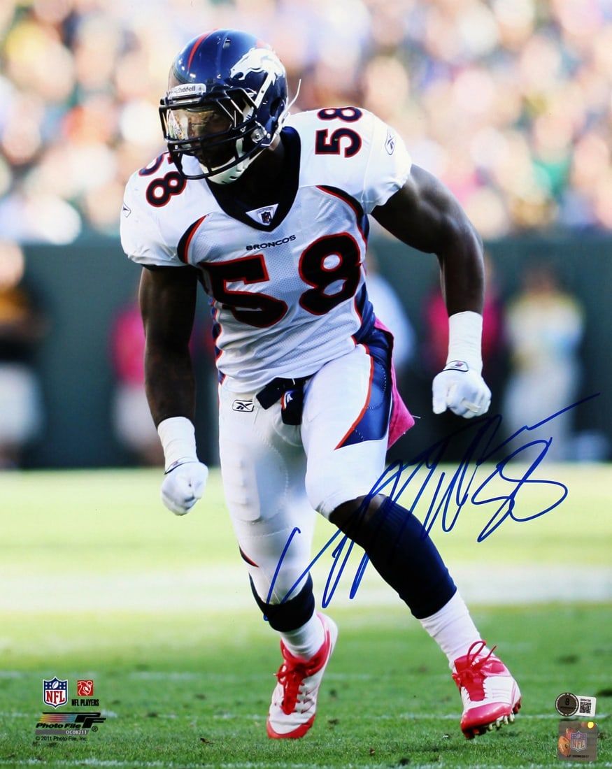 Von Miller Signed 16x20 Original Photo Denver Broncos Beckett BAS: Von Miller Signed 16x20 Original Photo Denver Broncos Beckett BAS Authentic autographed 16x20 photo personally signed by Von Miller of the Denver Broncos. A personalization has been removed. Pre-owned