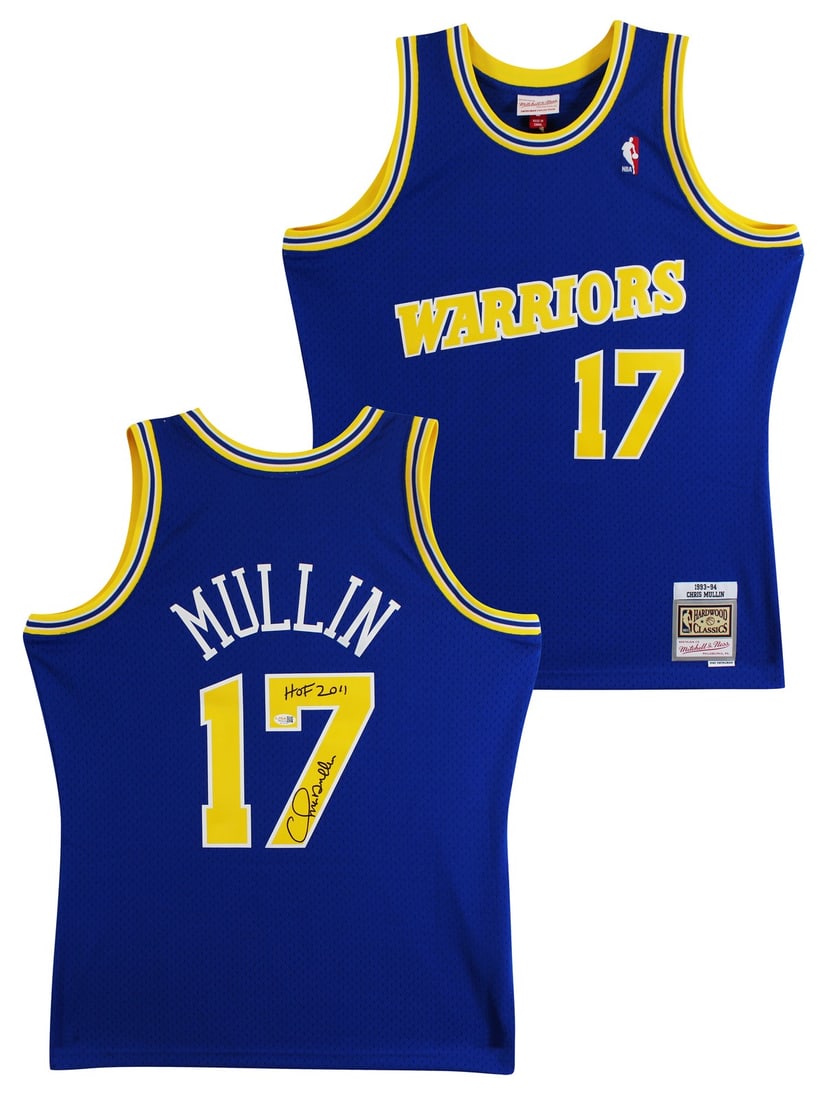 Chris Mullin signed Warriors Mitchell Ness 1993-94 Swingman jersey JSA (1 of 6)