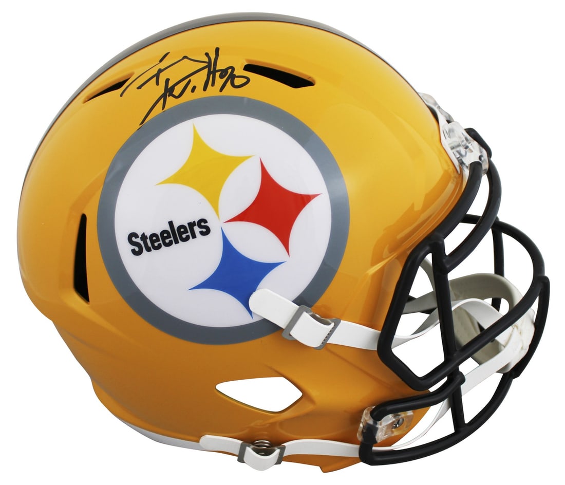 T.J. Watt autographed Steelers full size yellow speed rep helmet BAS witnessed (1 of 3)
