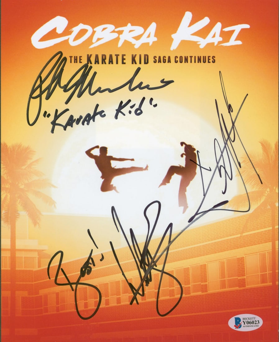 Signed Cobra Kai 8x10 Photo Macchio Zabka Mariduena Beckett Authenticated: Signed Cobra Kai 8x10 Photo Macchio Zabka Mariduena Beckett Authenticated This 8x10 photograph from Cobra Kai has been personally signed by Ralph Macchio, William Zabka, and Xolo Mariduena. The item c