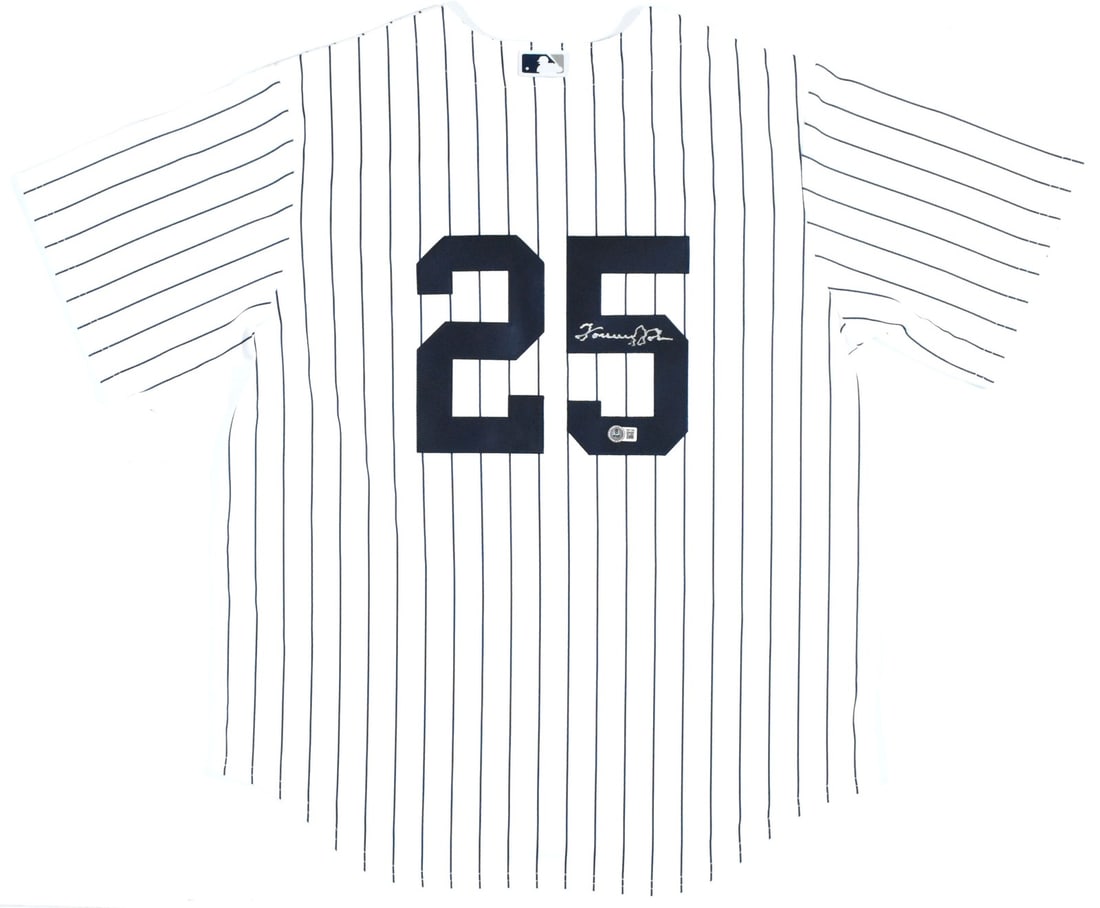 Tommy John signed Yankees Nike jersey Beckett hologram: Tommy John signed Yankees Nike jersey Beckett hologram This is a pre-owned New York Yankees Nike jersey autographed by Tommy John. The jersey is an original item and features a Beckett W hologram for 
