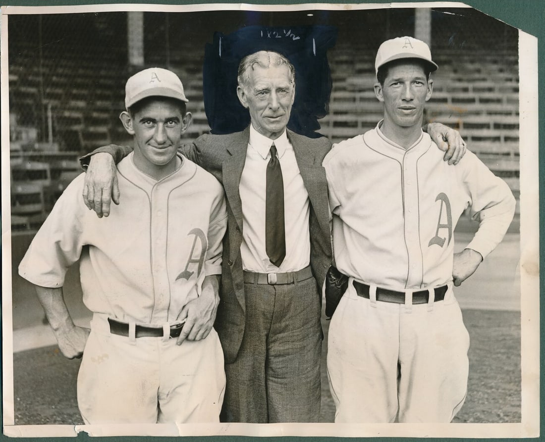 1936 Philadelphia A's Mickey Cochrane Connie Mack Lefty Grove B/W Photo (1 of 4)