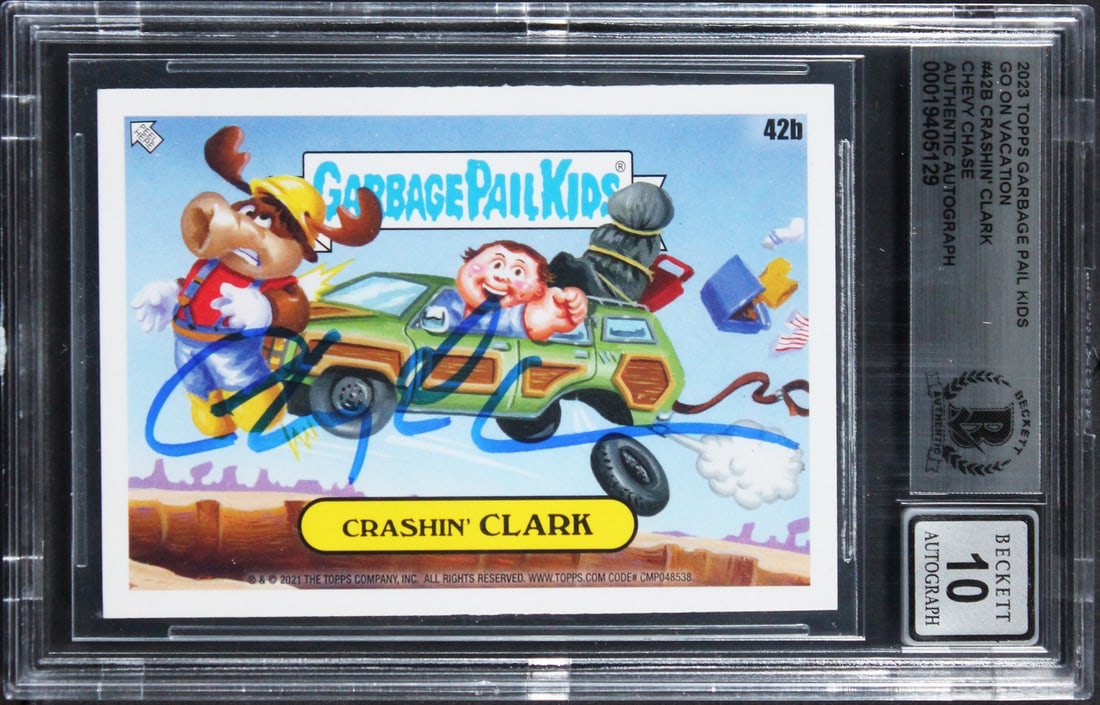 Chevy Chase Autographed 2023 Topps Garbage Pail Kids Card BAS Gem Mint 10: Chevy Chase Autographed 2023 Topps Garbage Pail Kids Card BAS Gem Mint 10 This is an original 2023 Topps Garbage Pail Kids #42B trading card that has been personally signed by Chevy Chase, known for h