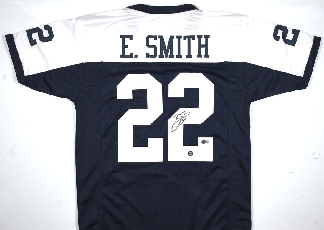 Beckett Hologram Emmitt Smith Signed Blue White Pro Style Jersey (1 of 3)