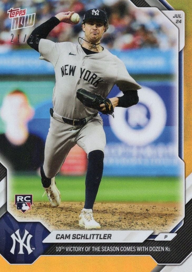 Cam Schlittler 2026 Topps Now #483 Orange Foil Rookie Card /25: Cam Schlittler 2026 Topps Now #483 Orange Foil Rookie Card /25 2026 Topps Now Cam Schlittler #483 Orange Foil /25 rookie baseball card featuring Cam Schlittler of the New York Yankees. This pre-owned 