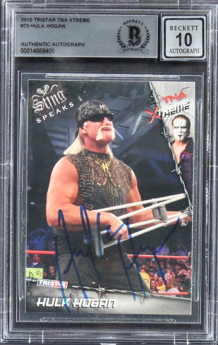 Hulk Hogan Signed 2010 Tristar TNA Xtreme #73 Card Gem Mint 10 BAS Slabbed: Hulk Hogan Signed 2010 Tristar TNA Xtreme #73 Card Gem Mint 10 BAS Slabbed This is an authentic signed 2010 Tristar TNA Xtreme #73 card featuring the legendary wrestler Hulk Hogan. Graded Gem Mint 10 