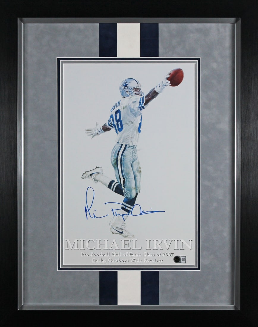 Framed 11x17 Michael Irvin Signed Lithograph Dallas Cowboys Beckett Authenticated (1 of 2)