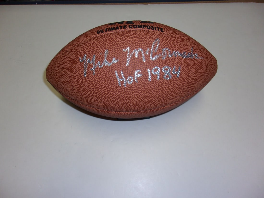 Autographed Football Mike McCormack Cleveland Browns HOF 1984 With COA: Autographed Football Mike McCormack Cleveland Browns HOF 1984 With COA This collectible football features the autograph of Mike McCormack, a Hall of Fame inductee in 1984, from the Cleveland Browns. I