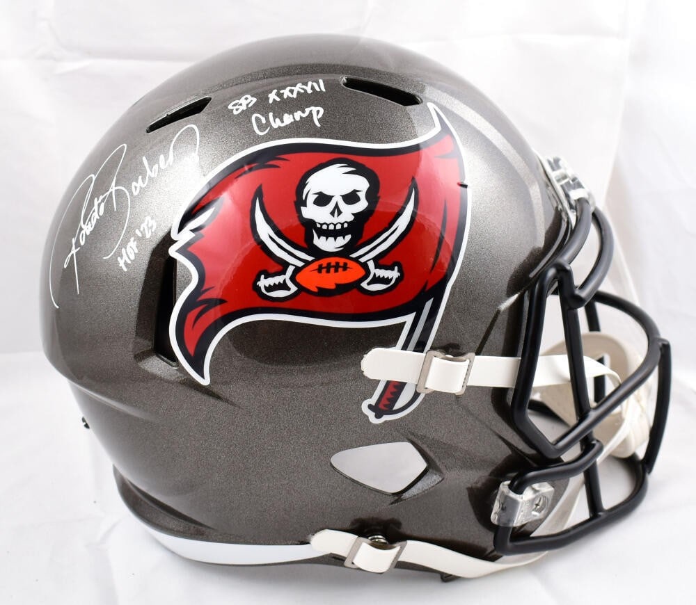 Beckett Authenticated Ronde Barber Buccaneers Full Size Speed Helmet Signed: Beckett Authenticated Ronde Barber Buccaneers Full Size Speed Helmet Signed This is an original Tampa Bay Buccaneers full-size speed helmet signed by Ronde Barber. It is a pre-owned collectible from