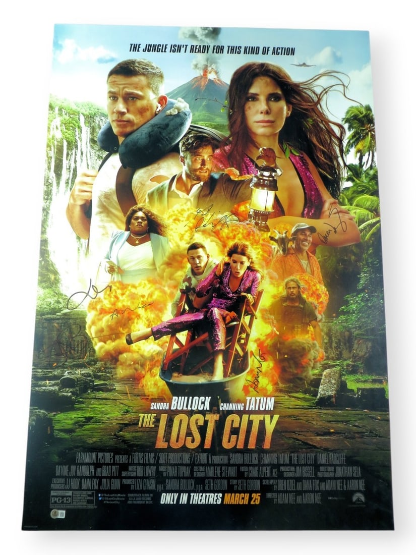 The Lost City Signed Poster 27X40 Bullock Radcliffe +4 Beckett Authenticated: The Lost City Signed Poster 27X40 Bullock Radcliffe +4 Beckett Authenticated This original autographed poster from "The Lost City" features signatures from acclaimed actors Sandra Bullock, Daniel Radc