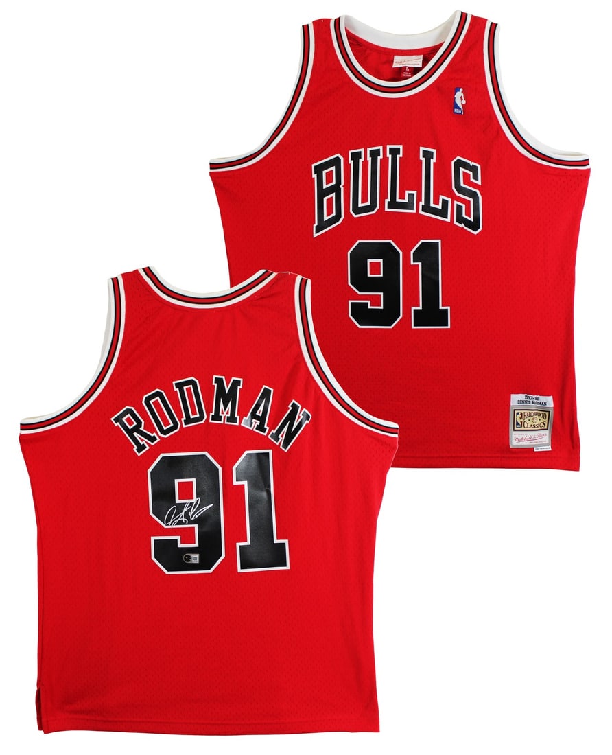 Dennis Rodman Autographed Chicago Bulls Mitchell Ness HWC Swingman Jersey BAS (1 of 6)