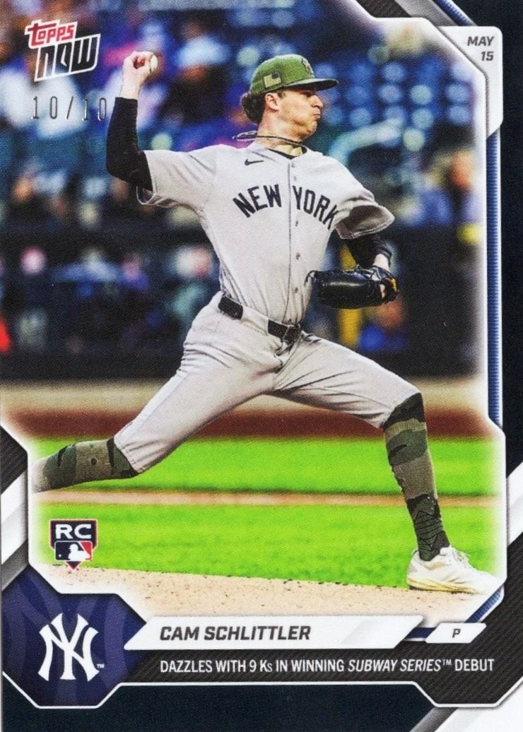 Topps Now 2026 #206 Cam Schlittler RC Black Foil /10 Yankees Card: Topps Now 2026 #206 Cam Schlittler RC Black Foil /10 Yankees Card 2026 Topps Now Cam Schlittler #206 Black Foil /10 rookie baseball card. This pre-owned sports trading card features the Black Foil par