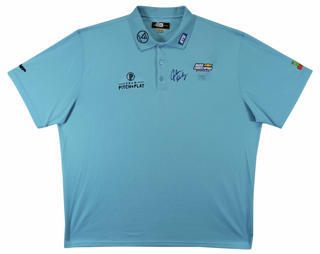 John Daly autographed match worn Loudmouth golf polo shirt BAS BK84758: John Daly autographed match worn Loudmouth golf polo shirt BAS BK84758 Match-worn baby blue Loudmouth polo shirt personally signed by John Daly. This original golf collectible comes with Beckett authe