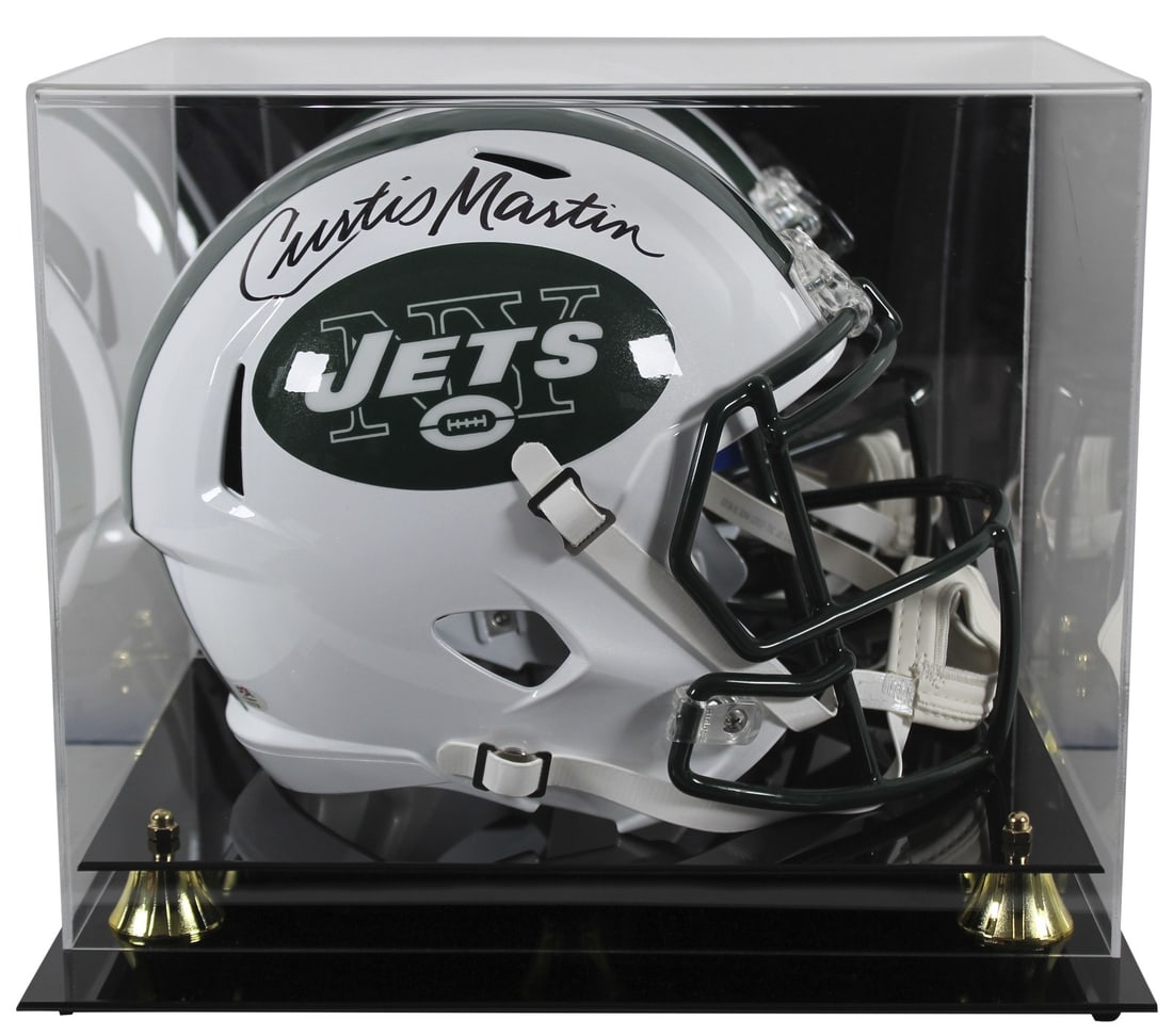 Curtis Martin autographed New York Jets throwback Speed replica helmet with case: Curtis Martin autographed New York Jets throwback Speed replica helmet with case Autographed full size speed replica helmet featuring a 1998-2018 throwback design for the New York Jets, personally sig