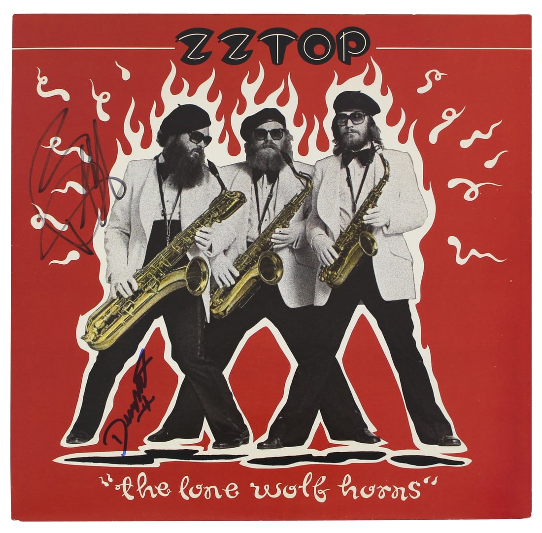 Authentic The Lone Wolf Horns Album Cover Signed by ZZ Top Members Beckett COA (1 of 10)