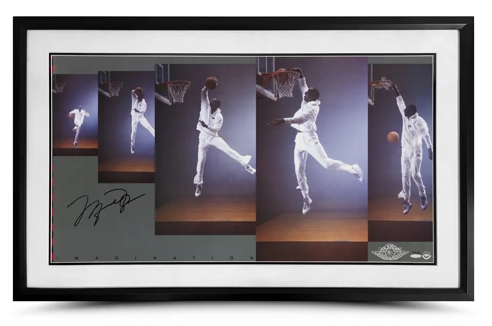 Michael Jordan Signed Framed 19x35 Photo Nike Imagination Limited Edition #123: Michael Jordan Signed Framed 19x35 Photo Nike Imagination Limited Edition #123 Celebrate basketball history with this stunning Michael Jordan autographed photo, framed and ready to display. Measuring 