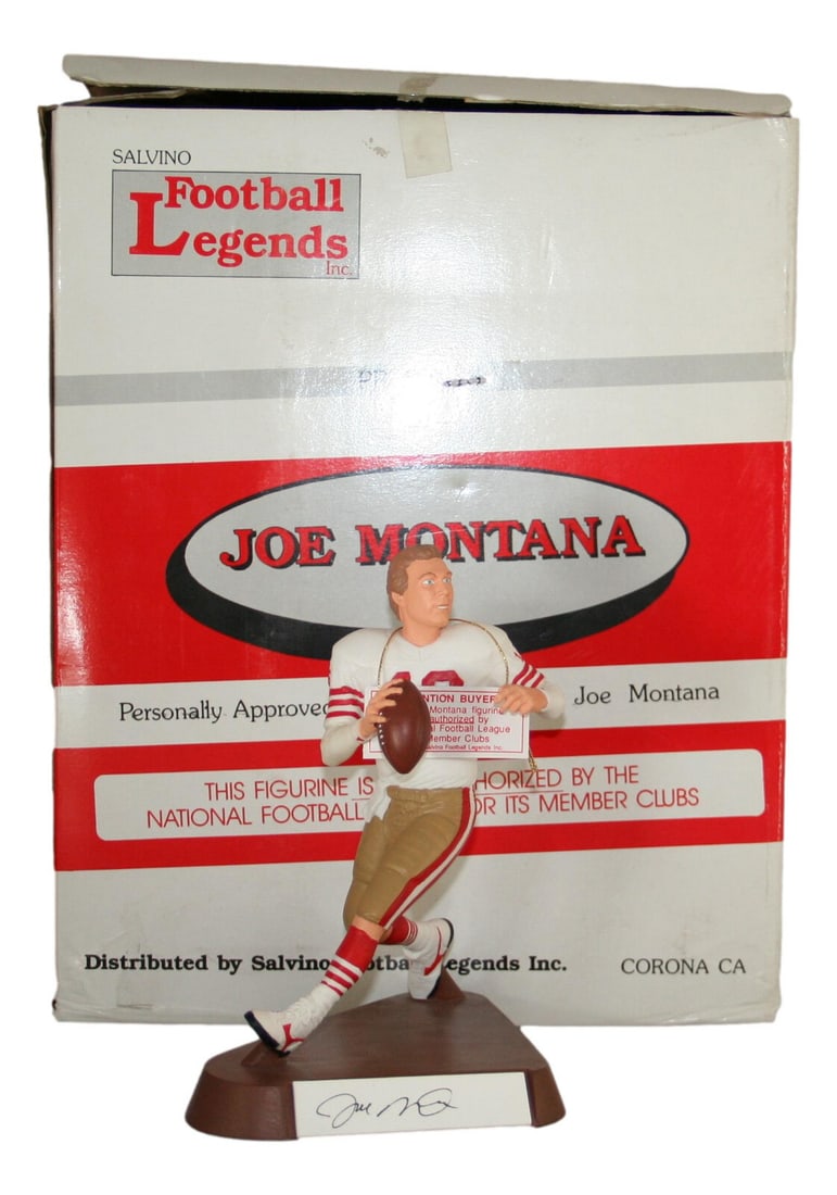 Joe Montana Autographed 9 Inch Statue 49ers w/Box PSA/DNA: Joe Montana Autographed 9 Inch Statue 49ers w/Box PSA/DNA This exquisite 9" Salvino statue features the legendary Joe Montana, renowned quarterback of the San Francisco 49ers. The statue is authentica