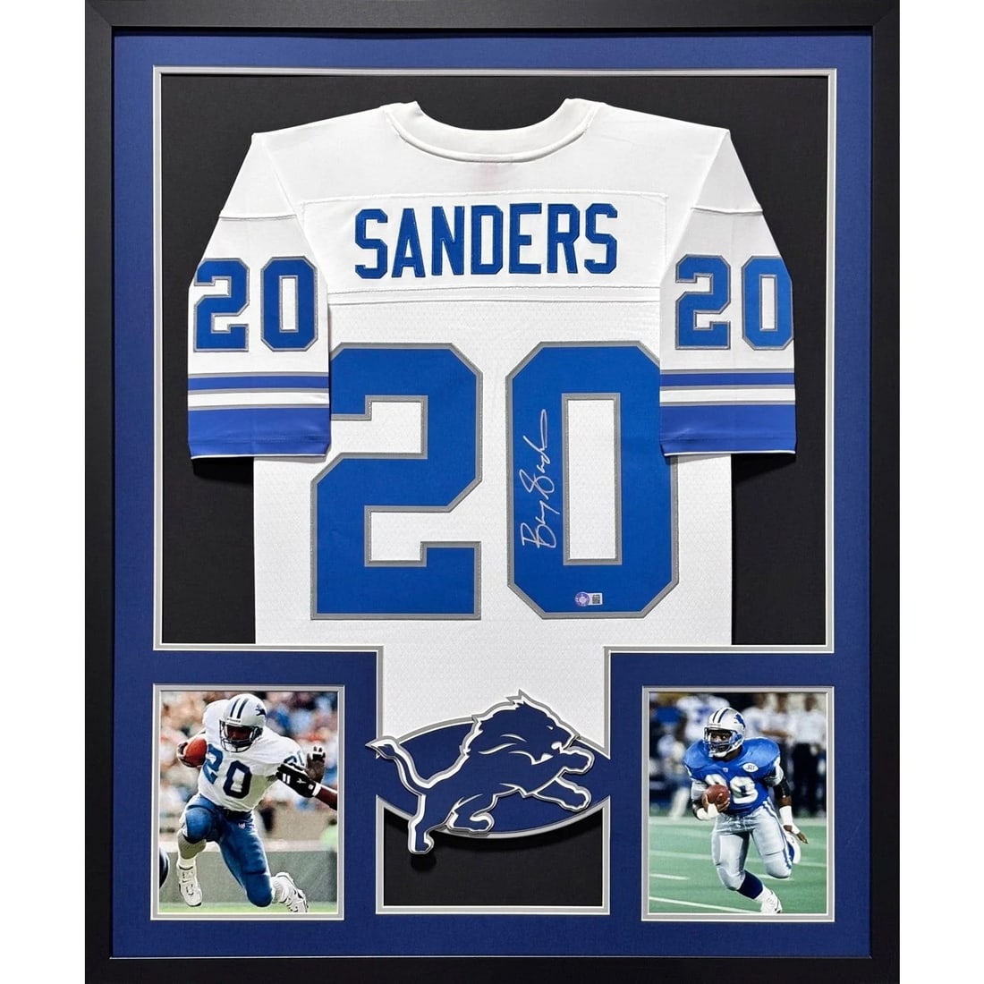 Framed Barry Sanders Autographed White Jersey Beckett Detroit Lions (1 of 2)