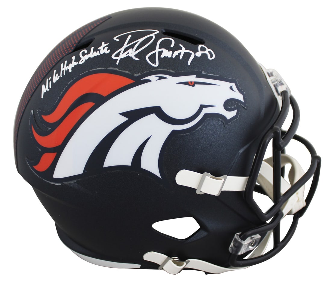 Rod Smith Autographed Denver Broncos Full Size Speed Replica Helmet BAS Witnessed: Rod Smith Autographed Denver Broncos Full Size Speed Replica Helmet BAS Witnessed This Riddell full-size Speed Replica helmet features the Denver Broncos and has been hand-signed by Rod Smith with the