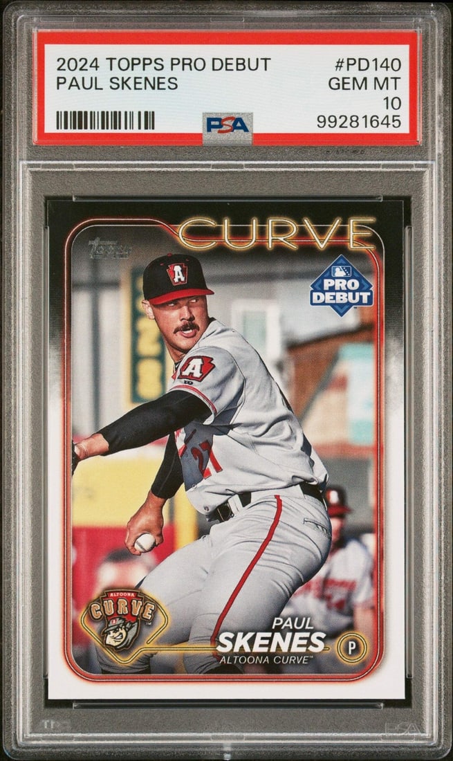 2024 Topps Pro Debut Paul Skenes Rookie RC Baseball Card PSA 10: 2024 Topps Pro Debut Paul Skenes Rookie RC Baseball Card PSA 10 This is a 2024 Topps Pro Debut Paul Skenes #PD140 Rookie RC Baseball Card, graded PSA 10, ensuring its top-tier quality and authenticity